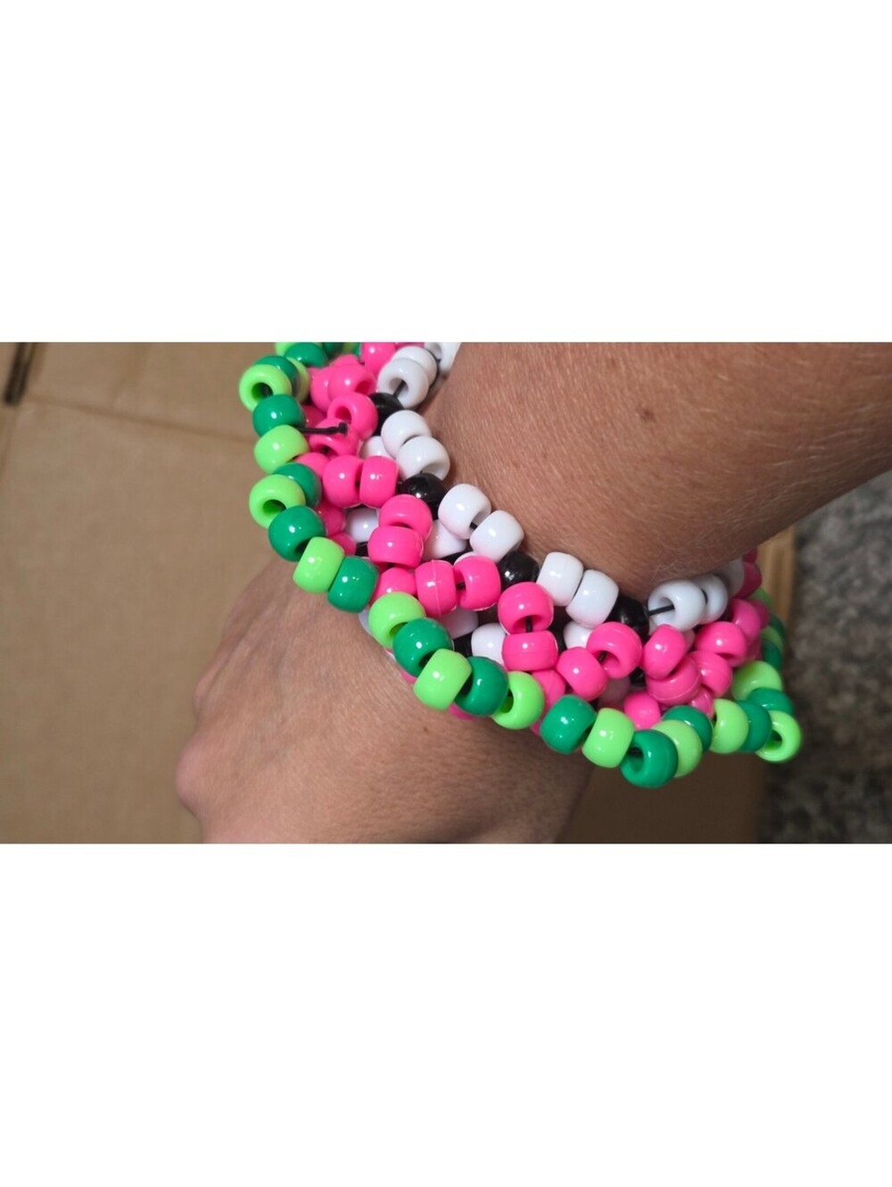 Handmade Beaded Kandi Bracelet Cuff Pink Green White Black Dragon Fruit